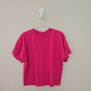 NWOT Ann Taylor Pink Lace Trim Top Size Medium Petite